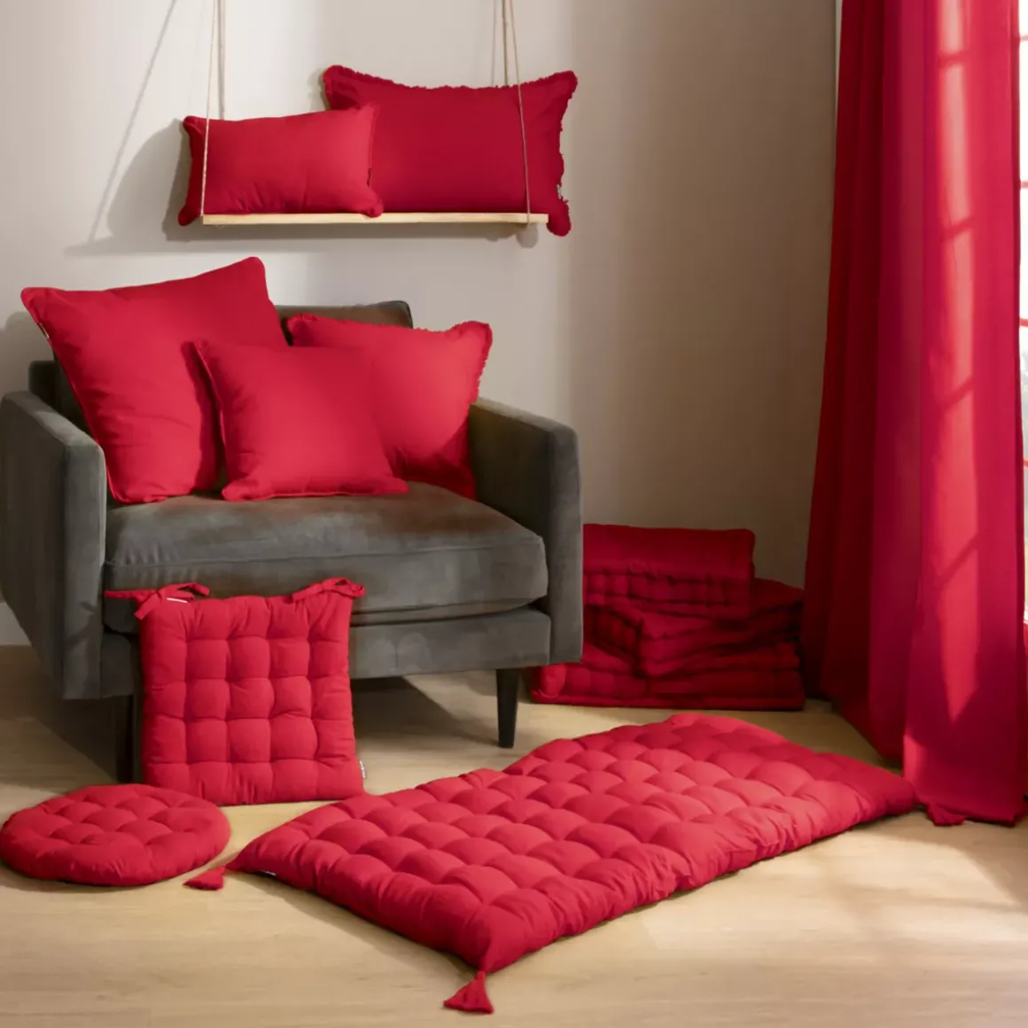 Cuscino quadrato in cotone (60 x 60 cm) Pixel Rosso