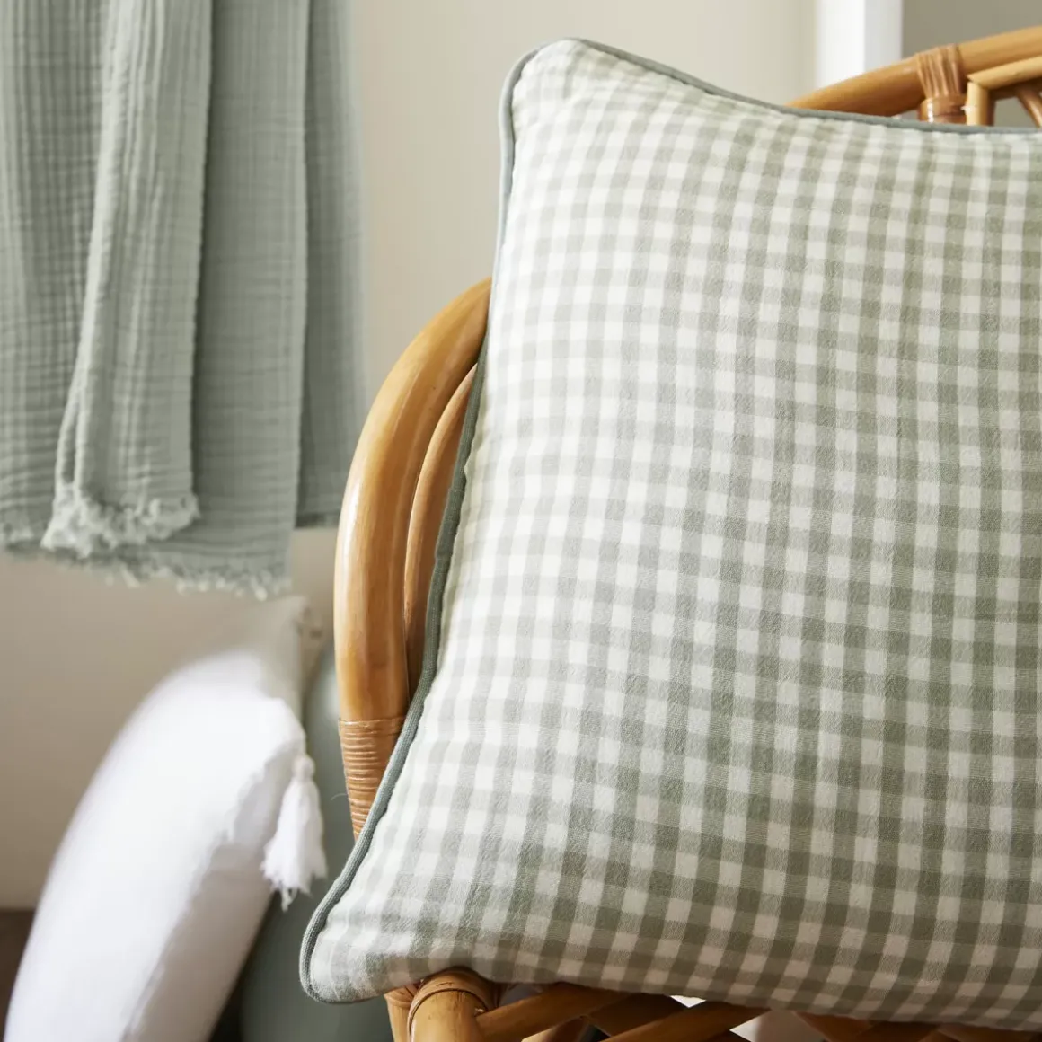 Cuscino quadrato in garza di cotone (45 x 45 cm) Gaïa vichy Verde eucalipto