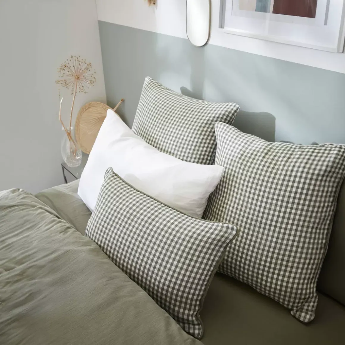 Cuscino quadrato in garza di cotone (45 x 45 cm) Gaïa vichy Verde rosmarino