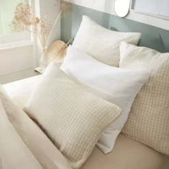EMINZA Cuscini E Fodere-Cuscino quadrato in garza di cotone (45 x 45 cm) Gaïa vichy Beige