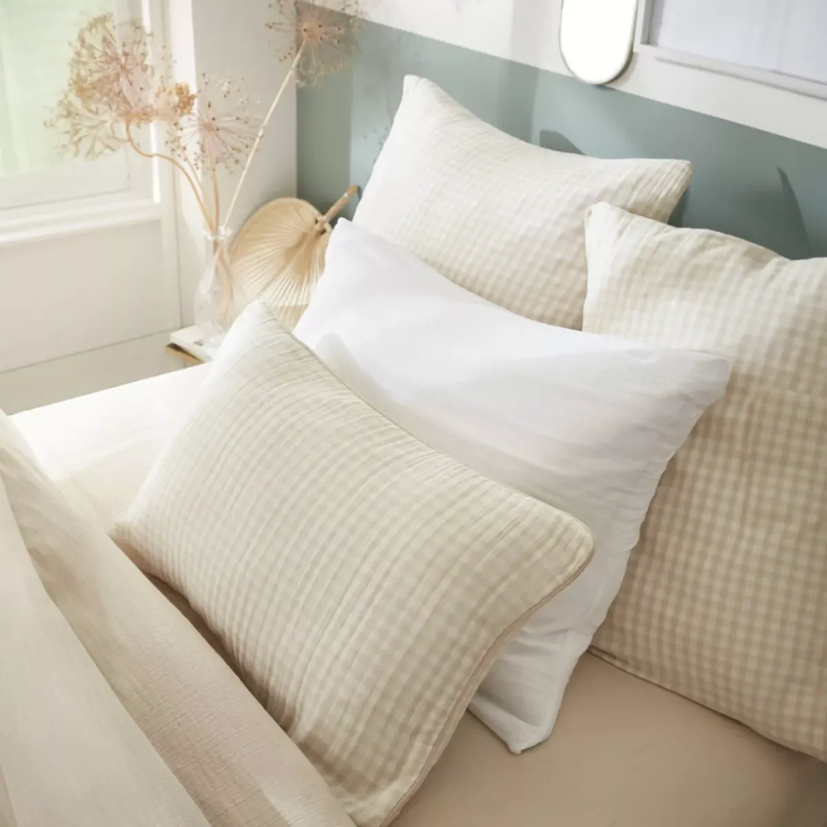 EMINZA Cuscini E Fodere-Cuscino quadrato in garza di cotone (45 x 45 cm) Gaïa vichy Beige