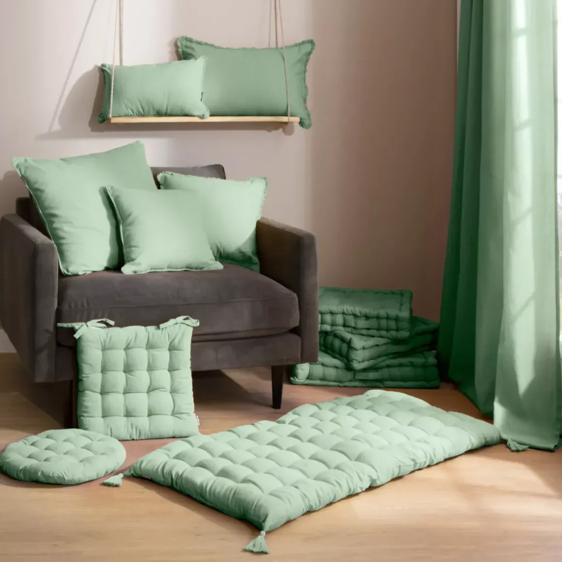 Cuscino rotondo per sedia in cotone (40 cm) Pixel Verde menta