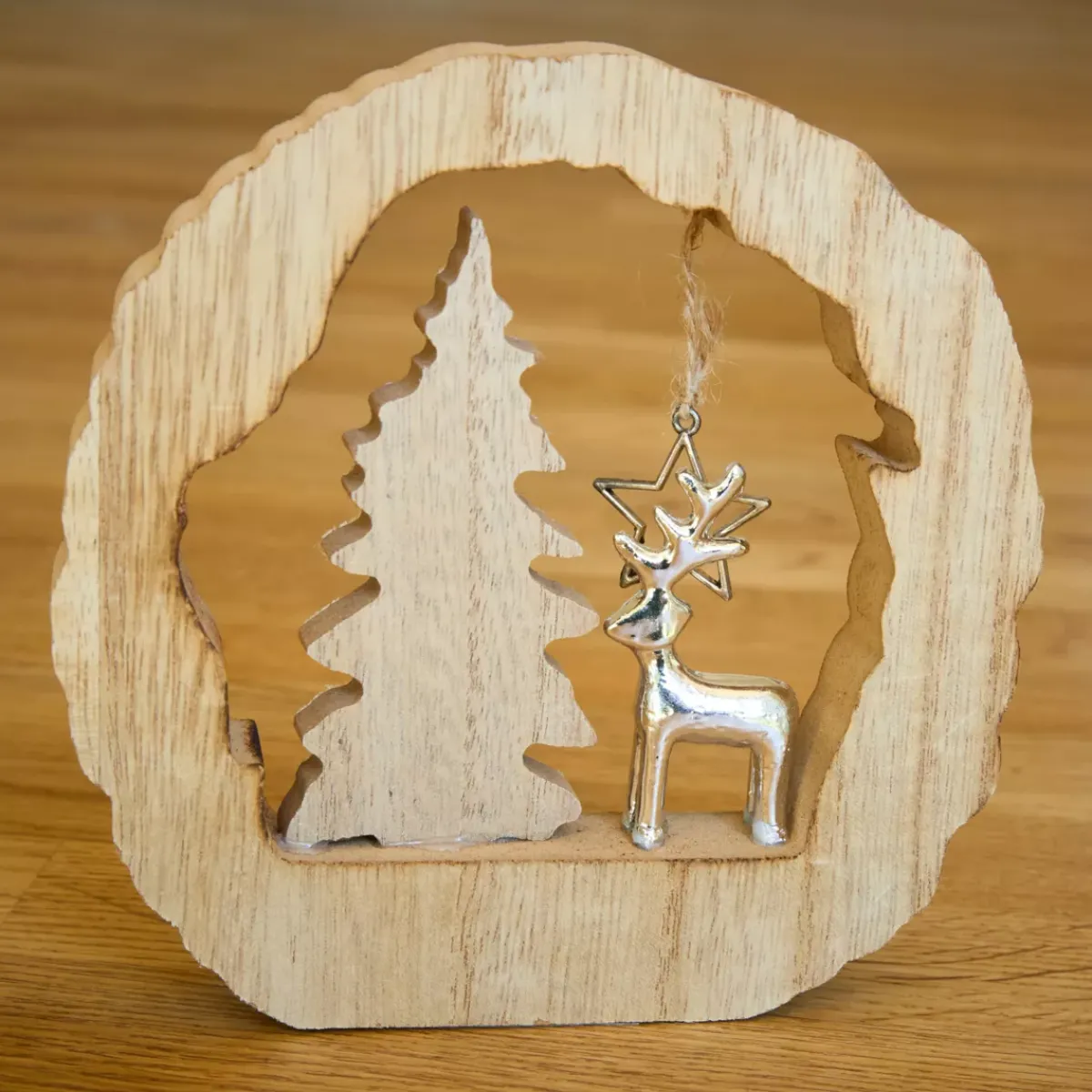 KAEMINGK Decorazioni E Oggetti Natalizi-Decorazione in legno (H14 cm) Renna e albero Legno biondo
