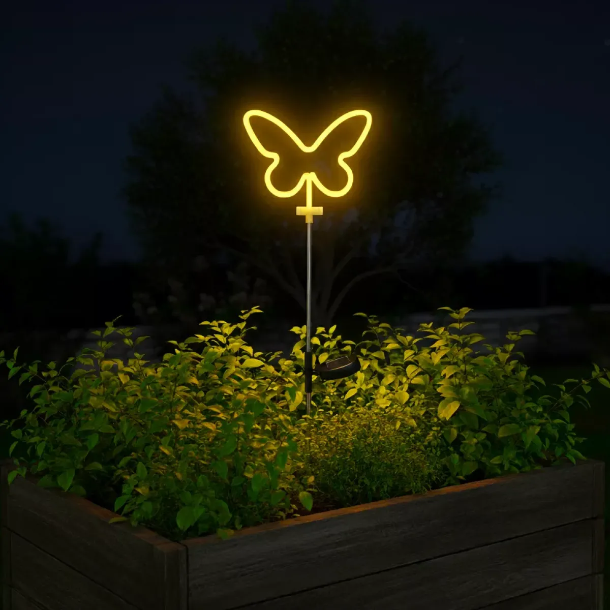 KAEMINGK Luci Per Esterno-Decorazione luminosa Solare da infilare nel terreno (H65 cm) Farfalla neon Gialla