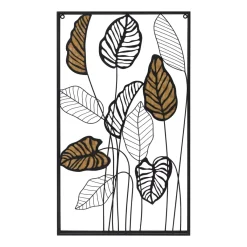 EMINZA Quadri & Decorazioni Murali-Decorazione murale in metallo (Alt 82 cm) Foglie in rattan