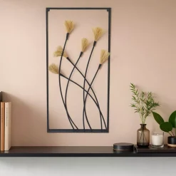 EMINZA Quadri & Decorazioni Murali-Decorazione murale in metallo e lino (Alt 80 cm) Nature
