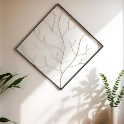 EMINZA Quadri & Decorazioni Murali-Decorazione murale in metallo (Alt 49,5 cm) Albero contemporaneao e dorato