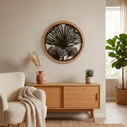 EMINZA Quadri & Decorazioni Murali-Decorazione murale rotonda in metallo (D60 cm) Ginkgo