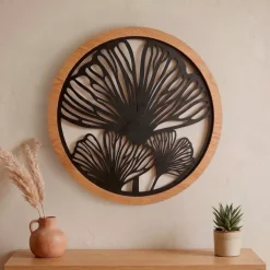 EMINZA Quadri & Decorazioni Murali-Decorazione murale rotonda in metallo (D60 cm) Ginkgo