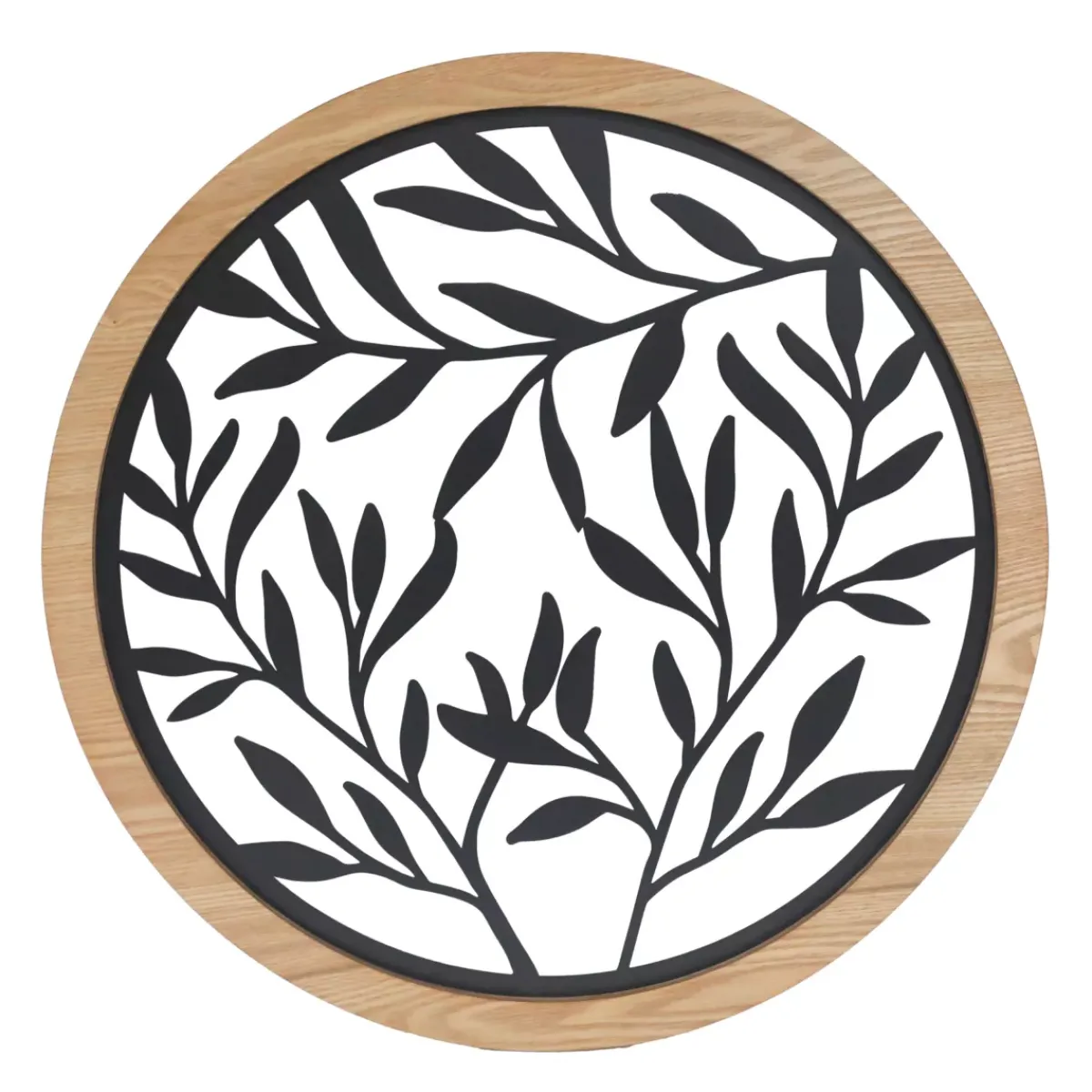 EMINZA Quadri & Decorazioni Murali-Decorazione murale rotonda in metallo (D60 cm) Foglie
