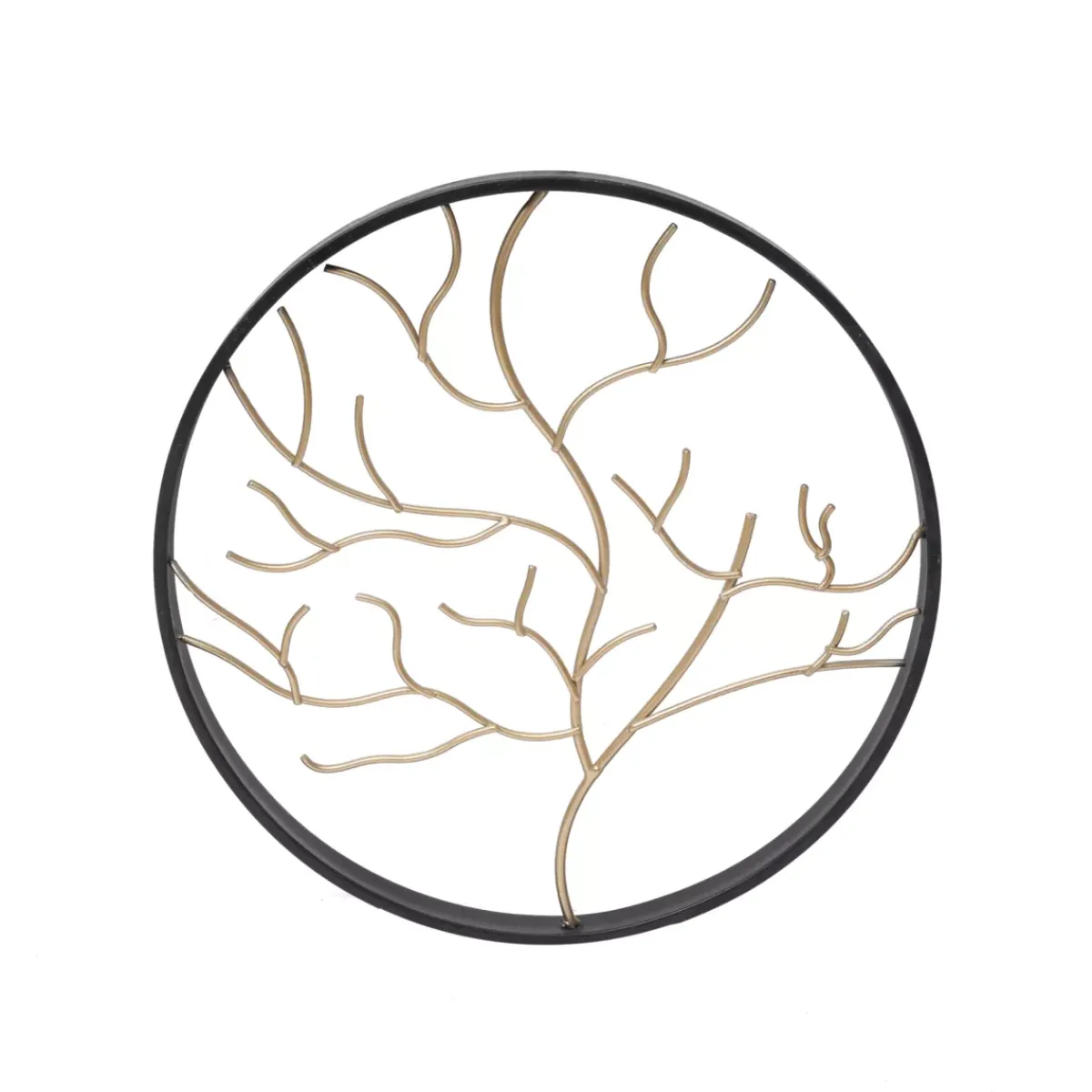 EMINZA Quadri & Decorazioni Murali-Decorazione murale rotonda in metallo (D28 cm) Albero contemporaneao e dorato