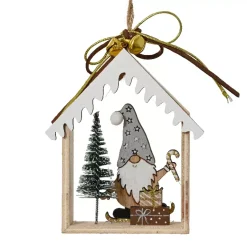 KAEMINGK Addobbi Natalizi-Decorazione natalizia da appendere in legno (H11 cm) Casa di Babbo Natale