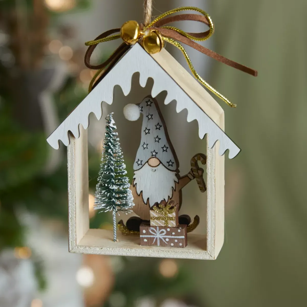 KAEMINGK Addobbi Natalizi-Decorazione natalizia da appendere in legno (H11 cm) Casa di Babbo Natale