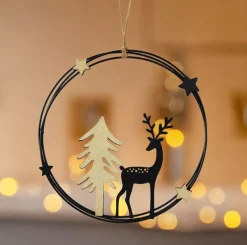 KAEMINGK Addobbi Natalizi-Decorazione natalizia da appendere in metallo (D18 cm) Renna chic e oro