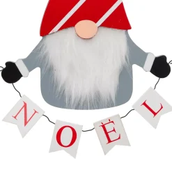 JJA Addobbi Natalizi-Decorazione natalizia da appendere in legno (H32 cm) Folletto Buon Natale in