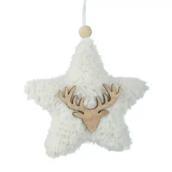 KAEMINGK Addobbi Natalizi-Decorazione natalizia da appendere in legno (H15 cm) Stella ecopelliccia