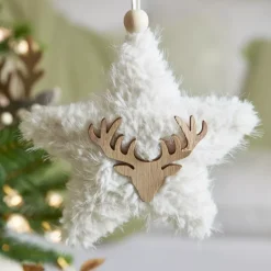 KAEMINGK Addobbi Natalizi-Decorazione natalizia da appendere in legno (H15 cm) Stella ecopelliccia
