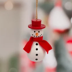 JJA Addobbi Natalizi-Decorazione natalizia sospesa in legno (H10 cm) Simpatico pupazzo di neve e bianco