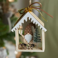 KAEMINGK Addobbi Natalizi-Decorazione natalizia sospesa in legno (H11 cm) Casa di Babbo Natale