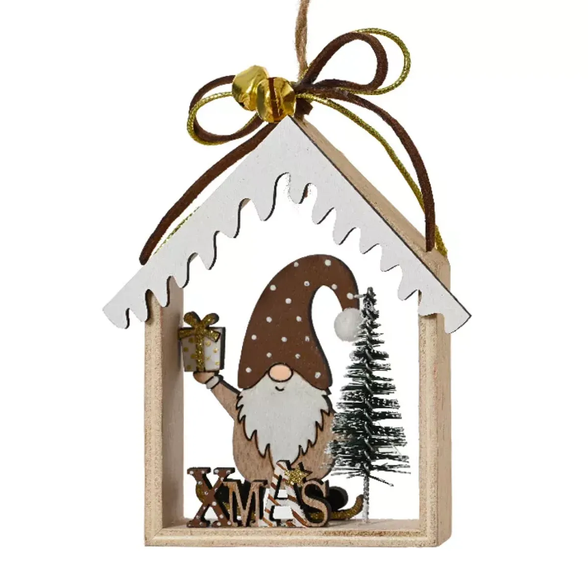 KAEMINGK Addobbi Natalizi-Decorazione natalizia sospesa in legno (H11 cm) Casa di Babbo Natale