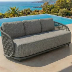 Divano da giardino effetto rattan e alluminio 3 posti Riviera Grigio antracite