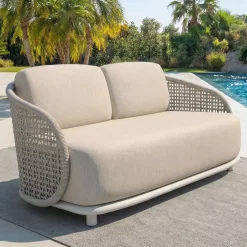 Divano da giardino effetto rattan e alluminio 2 posti Riviera Beige