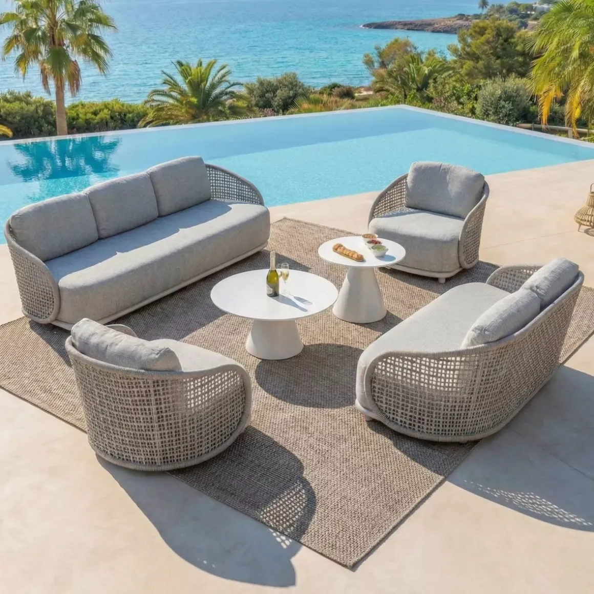 Divano da giardino effetto rattan e alluminio 3 posti Riviera Beige