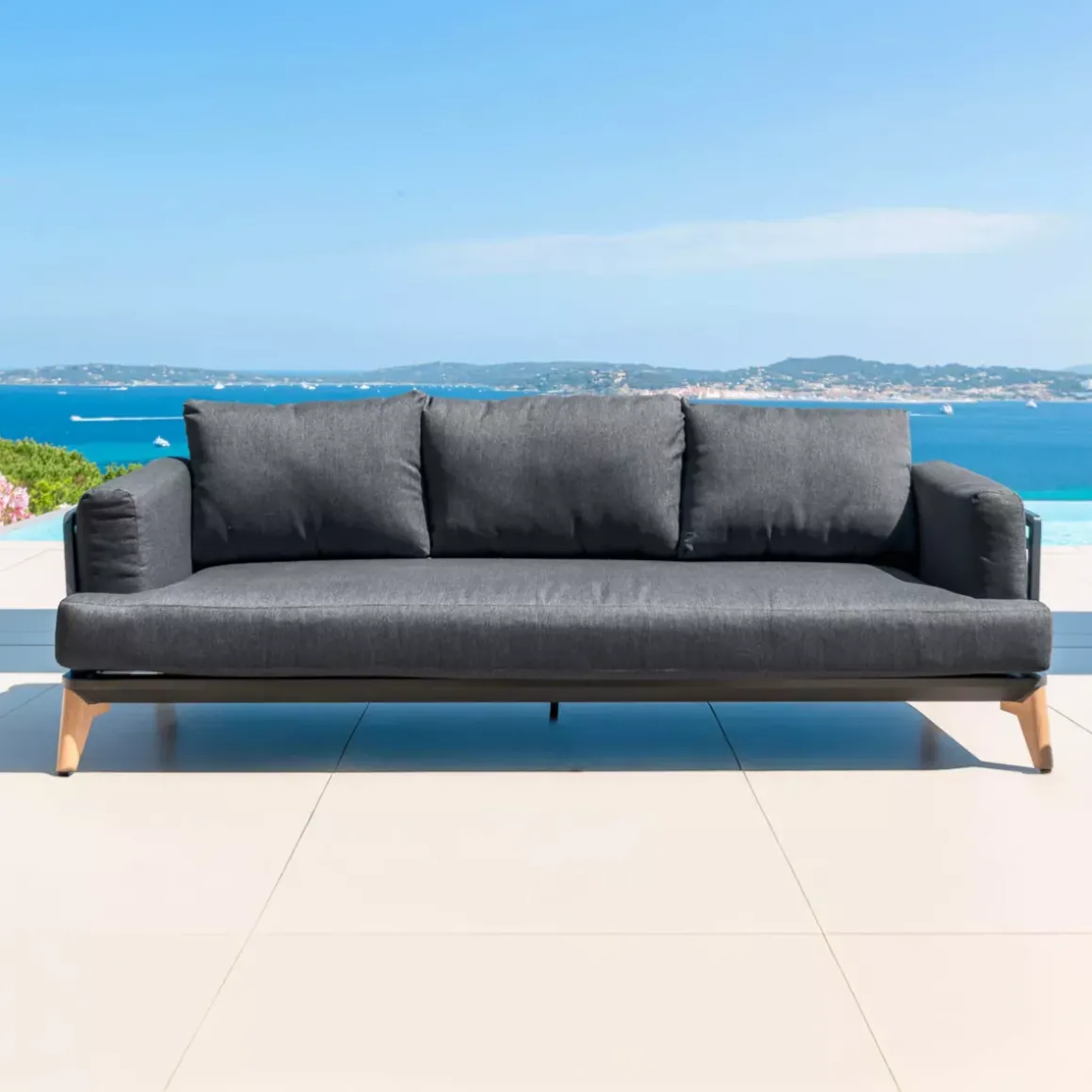 Divano da giardino in alluminio 3 posti Monte Carlo Grigio antracite
