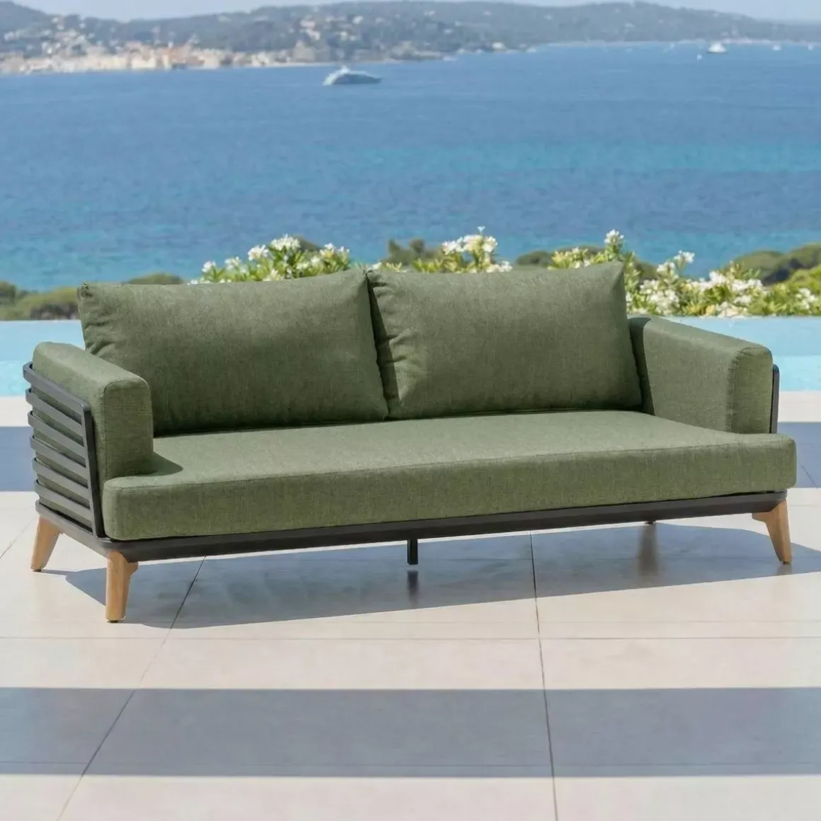 Divano da giardino in alluminio 2 posti Monte Carlo Grigio antracite e verde rosmarino