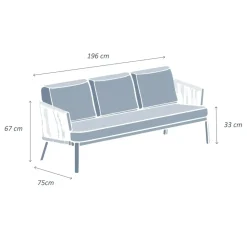 Divano da giardino in alluminio 3 posti Amalfi Grigio antracite e grigio chiaro
