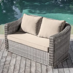 Divano da giardino in resina intrecciata 2 posti Calvi Grigio e tortora