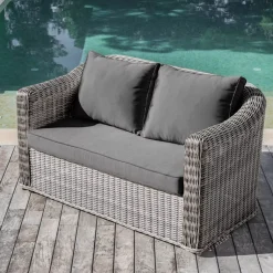 Divano da giardino in resina intrecciata 2 posti Calvi Grigio e grigio scuro