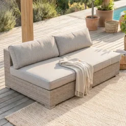 Divano da giardino in resina intrecciata 2 posti Palma Grigio e tortora