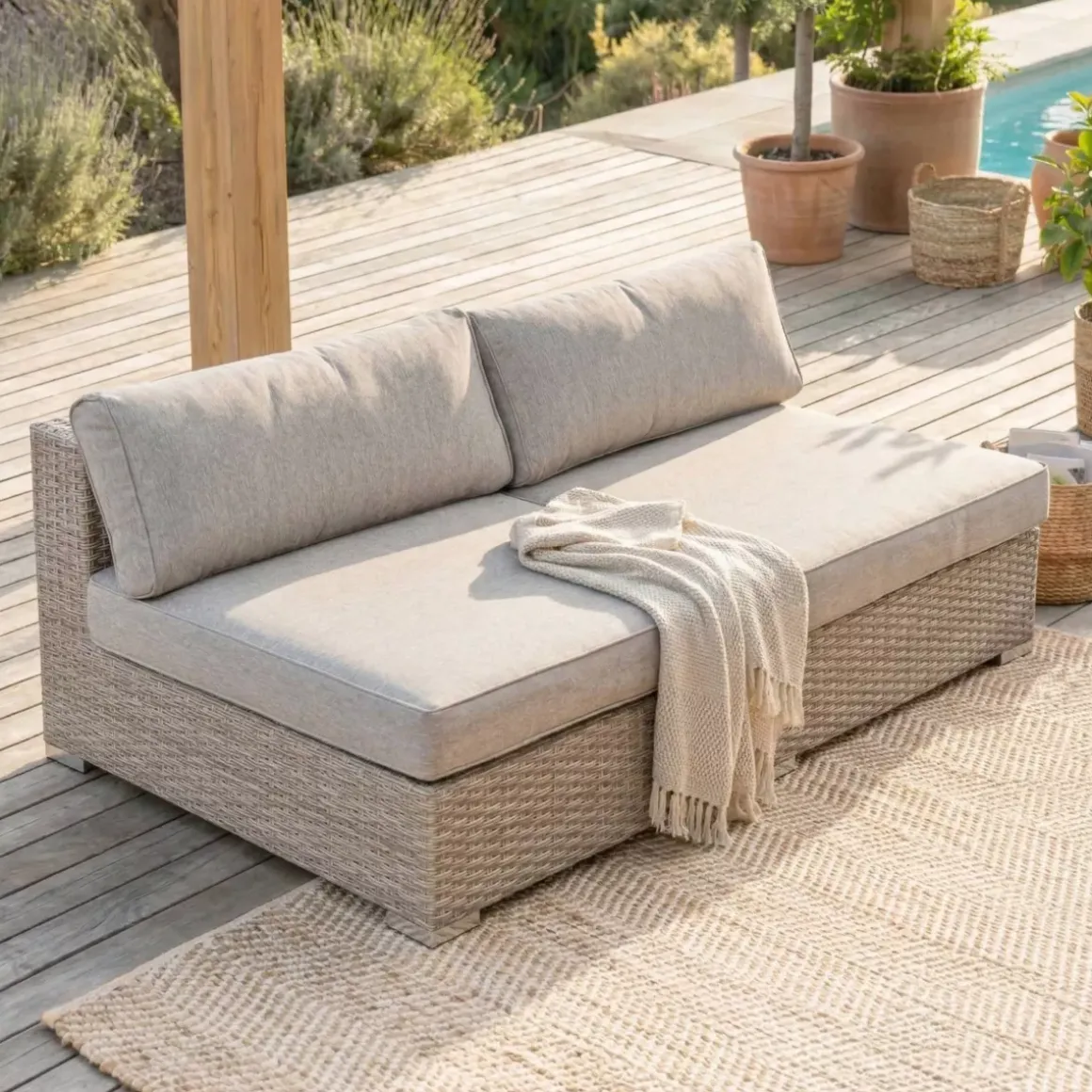 Divano da giardino in resina intrecciata 2 posti Palma Grigio e tortora