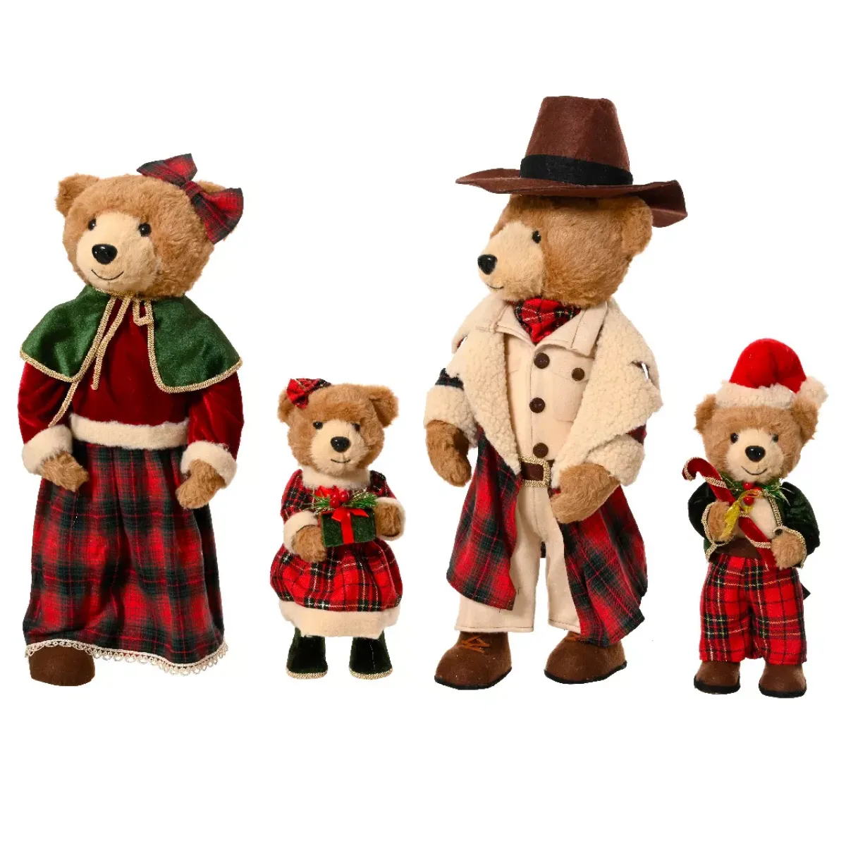 KAEMINGK Babbo Natale Animali E Personaggi-Famiglia di orsi decorativi (H80 cm) Natale d'antan a quadretti Rossi