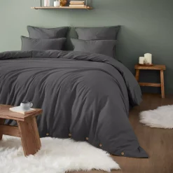 Federa cuscino a rullo flanella di cotone (L185 cm) Théa Grigio antracite