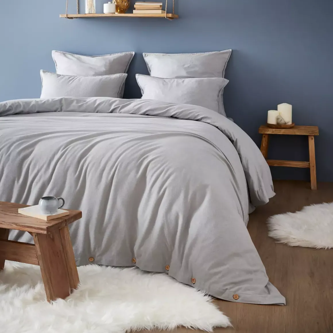 Federa cuscino a rullo flanella di cotone (L185 cm) Théa Grigio chiaro