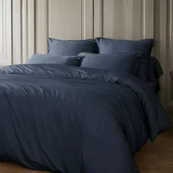 Federa cuscino a rullo flanella in raso di bambù (L185 cm) Sienna Blu notte