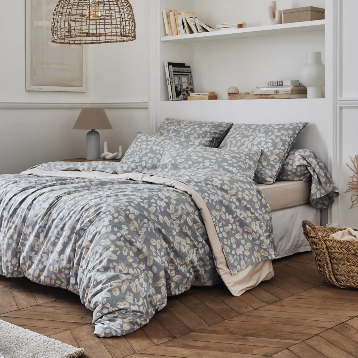 Federa cuscino a rullo in percalle di cotone (L200 cm) Lison Grigio