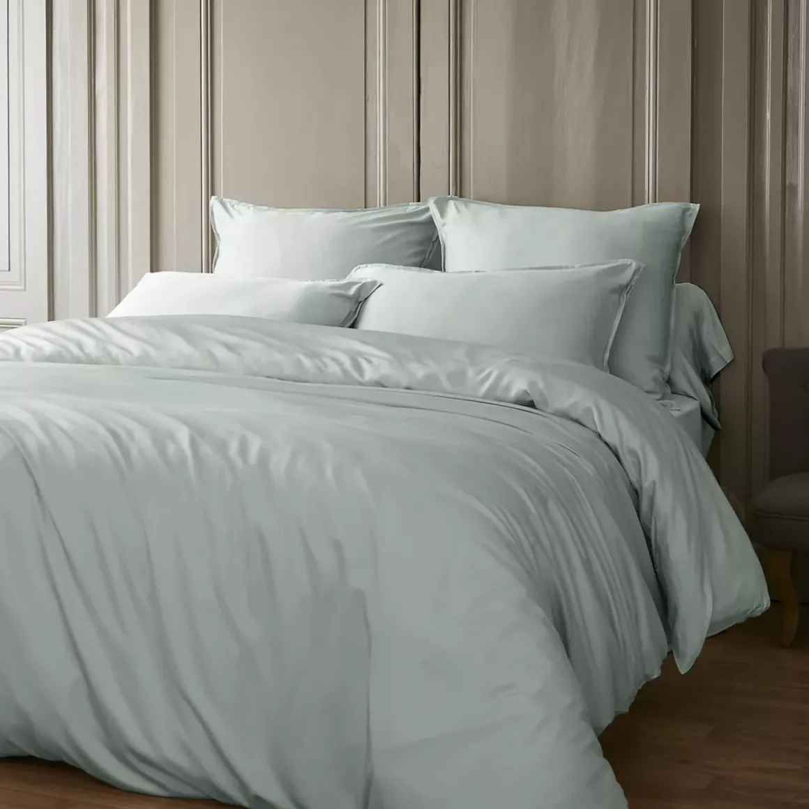 Federa cuscino a rullo in raso di bambù (L185 cm) Sienna Verde eucalipto