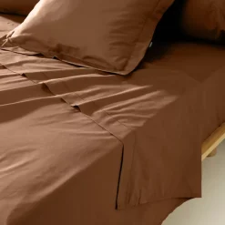 Federa cuscino a rullo percalle di cotone (L185 cm) Cali Marrone cioccolato