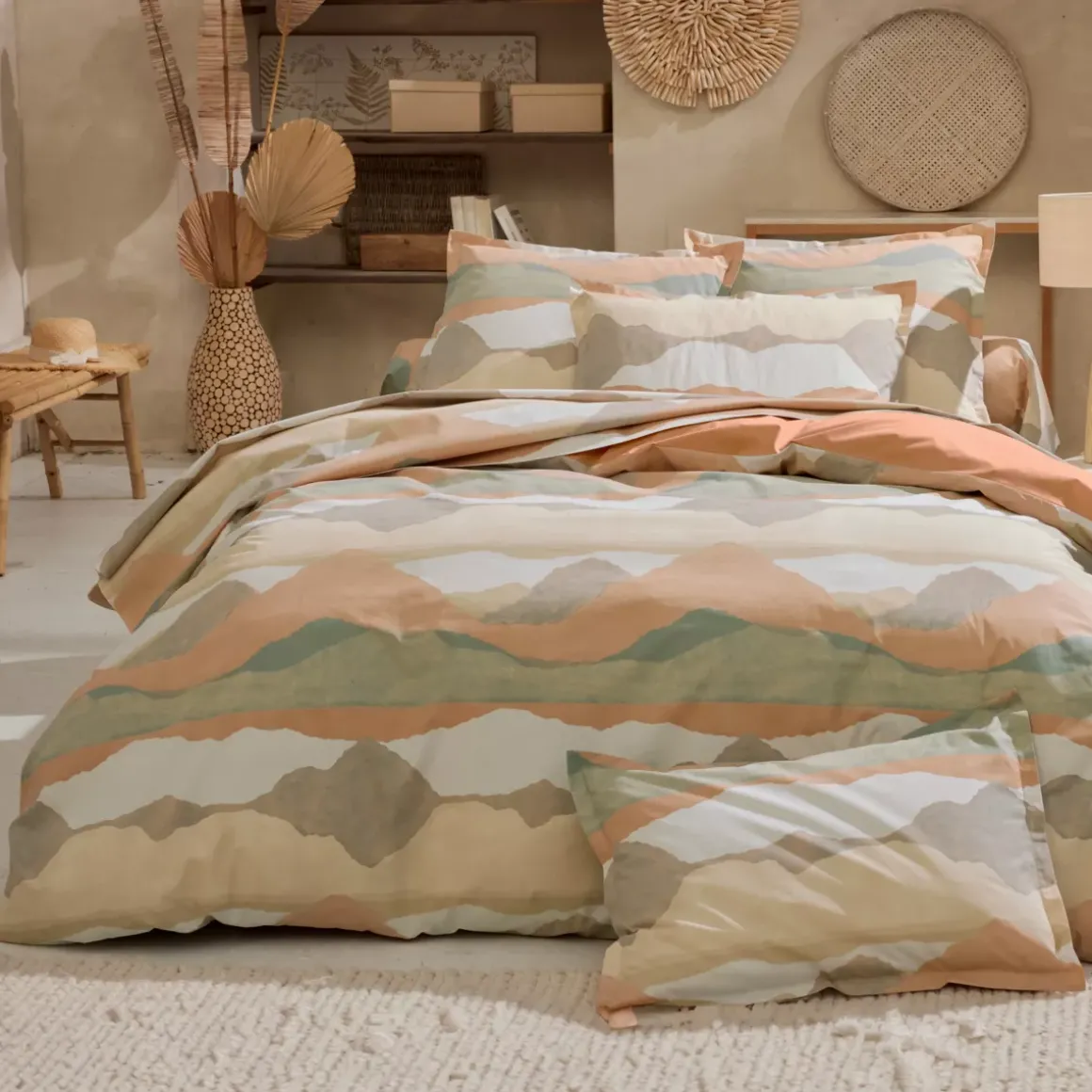 Federa cuscino a rullo percalle di cotone (200 cm) Beige Gesso