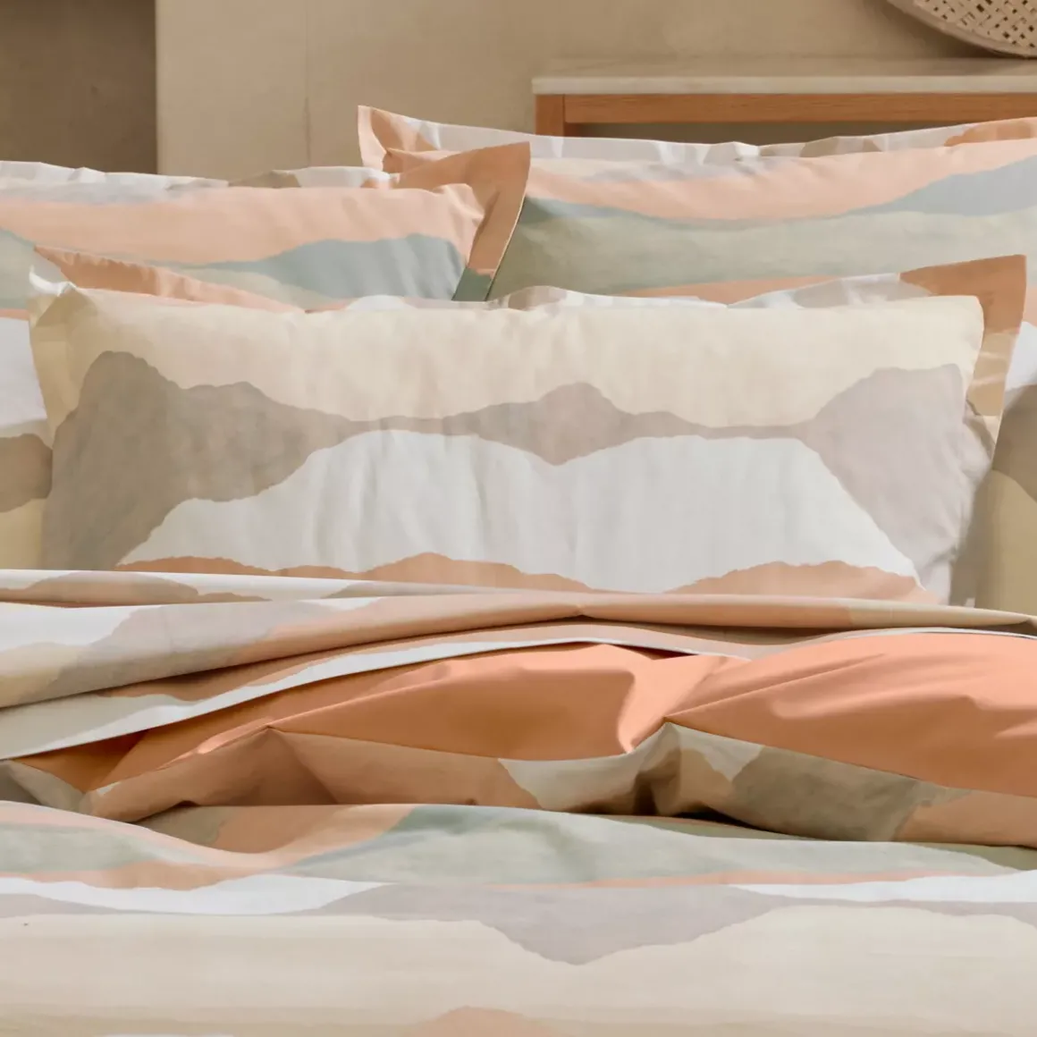 Federa cuscino a rullo percalle di cotone (200 cm) Beige Gesso