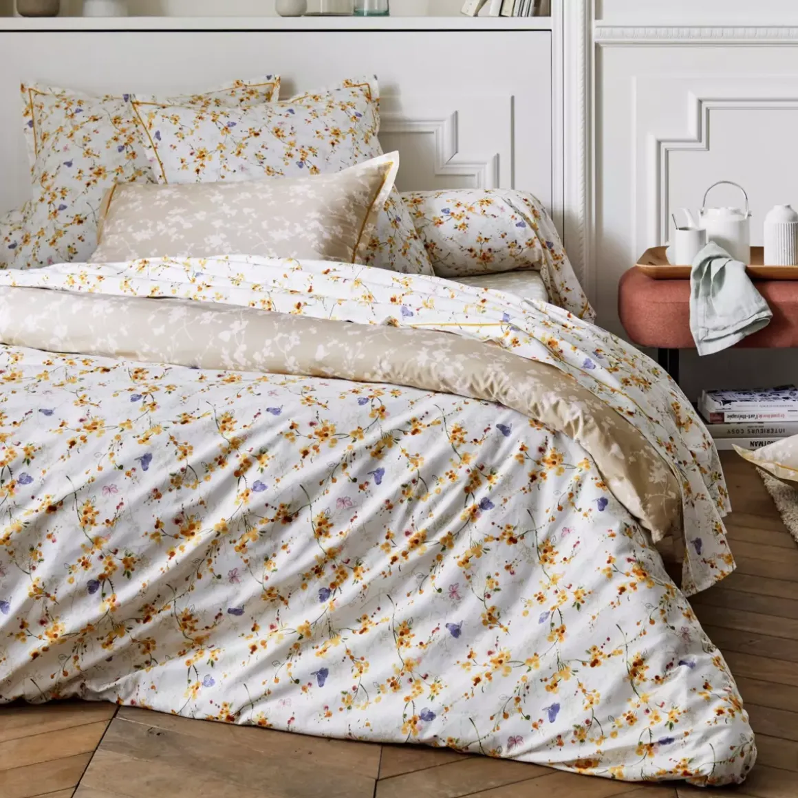 Federa cuscino a rullo percalle di cotone (L200 cm) Bel amour Giallo