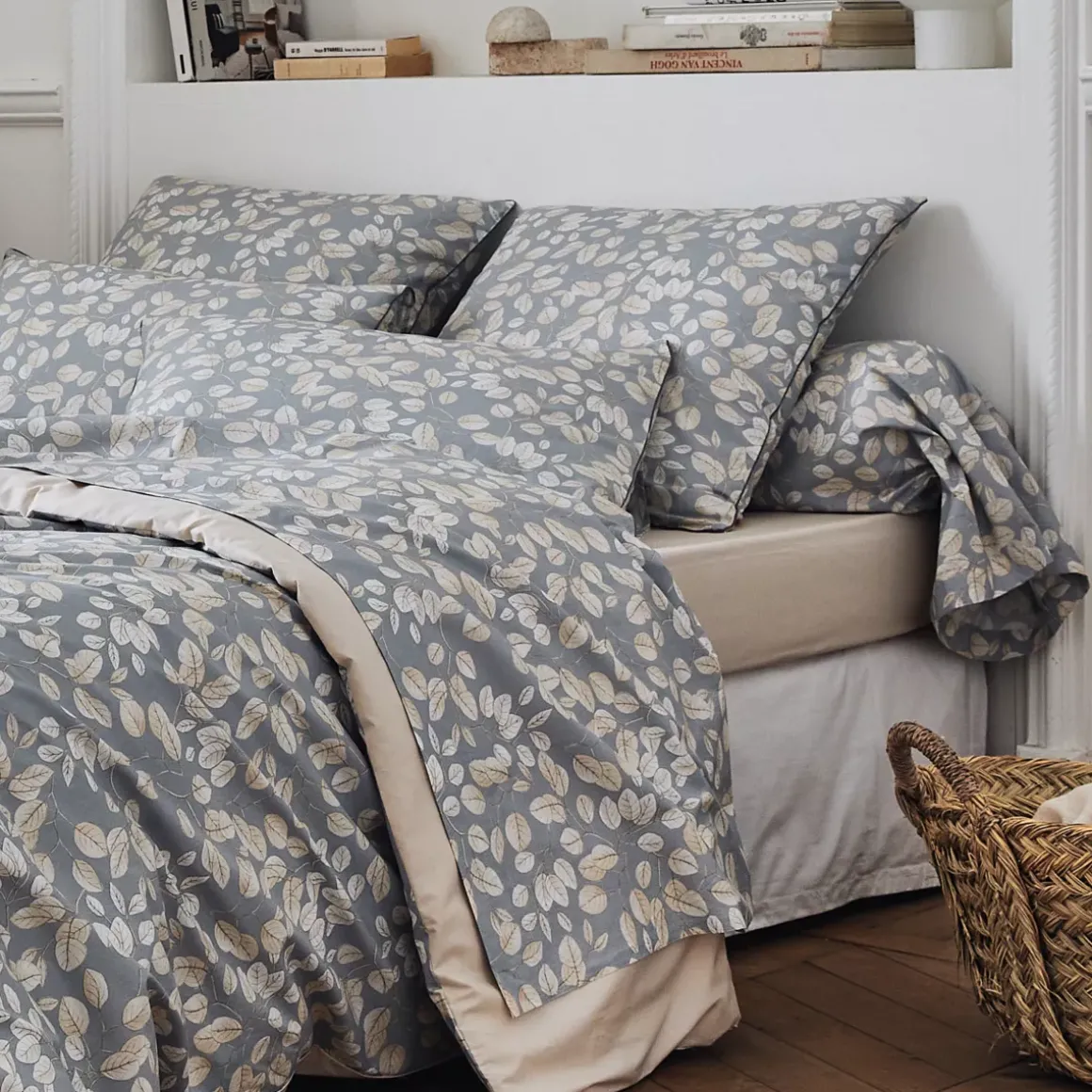 Federa cuscino letto rettangolare percalle di cotone (50 x 70 cm) Lison Grigia