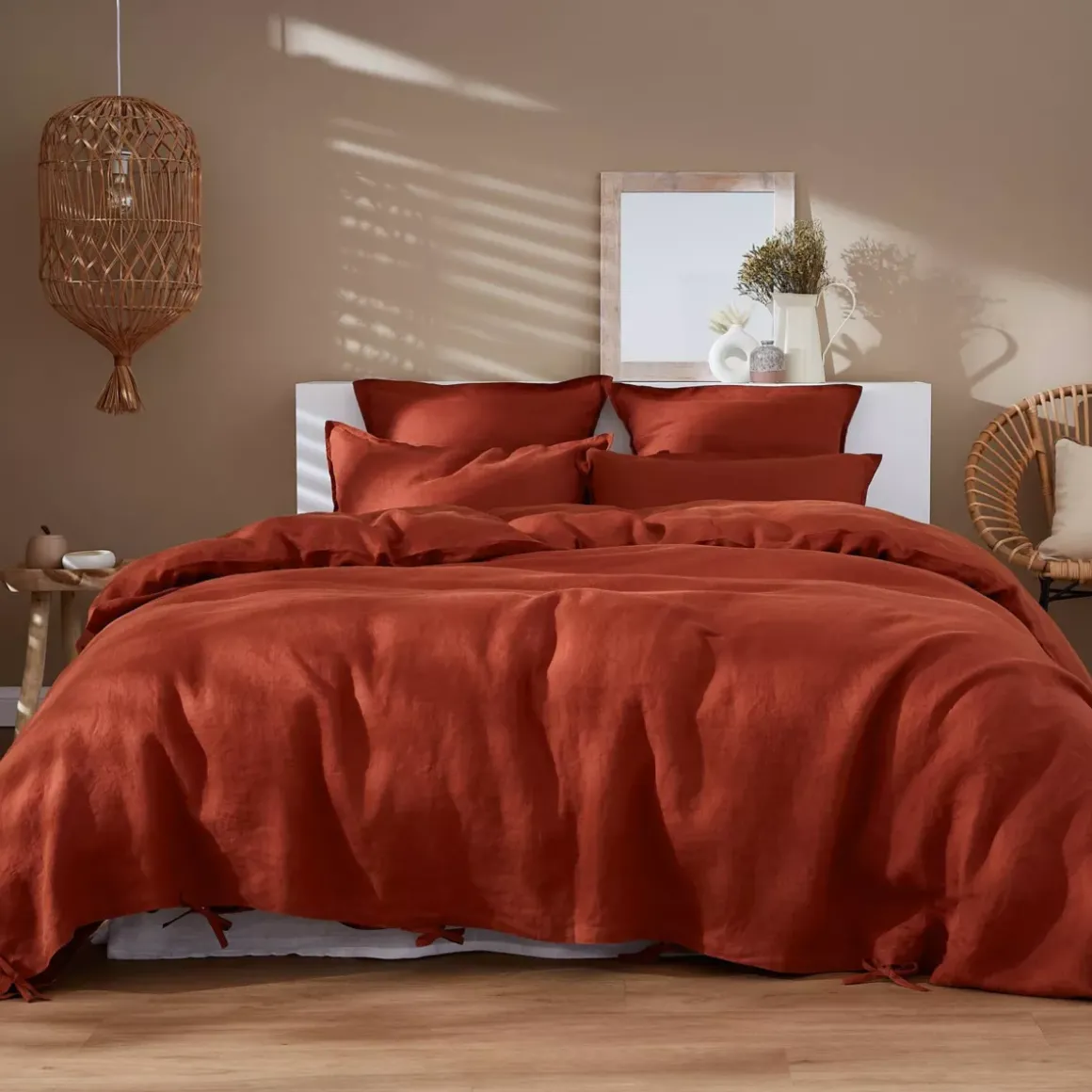 Federa per cuscino a rullo in lino lavato (L185 cm) Louise Terracotta