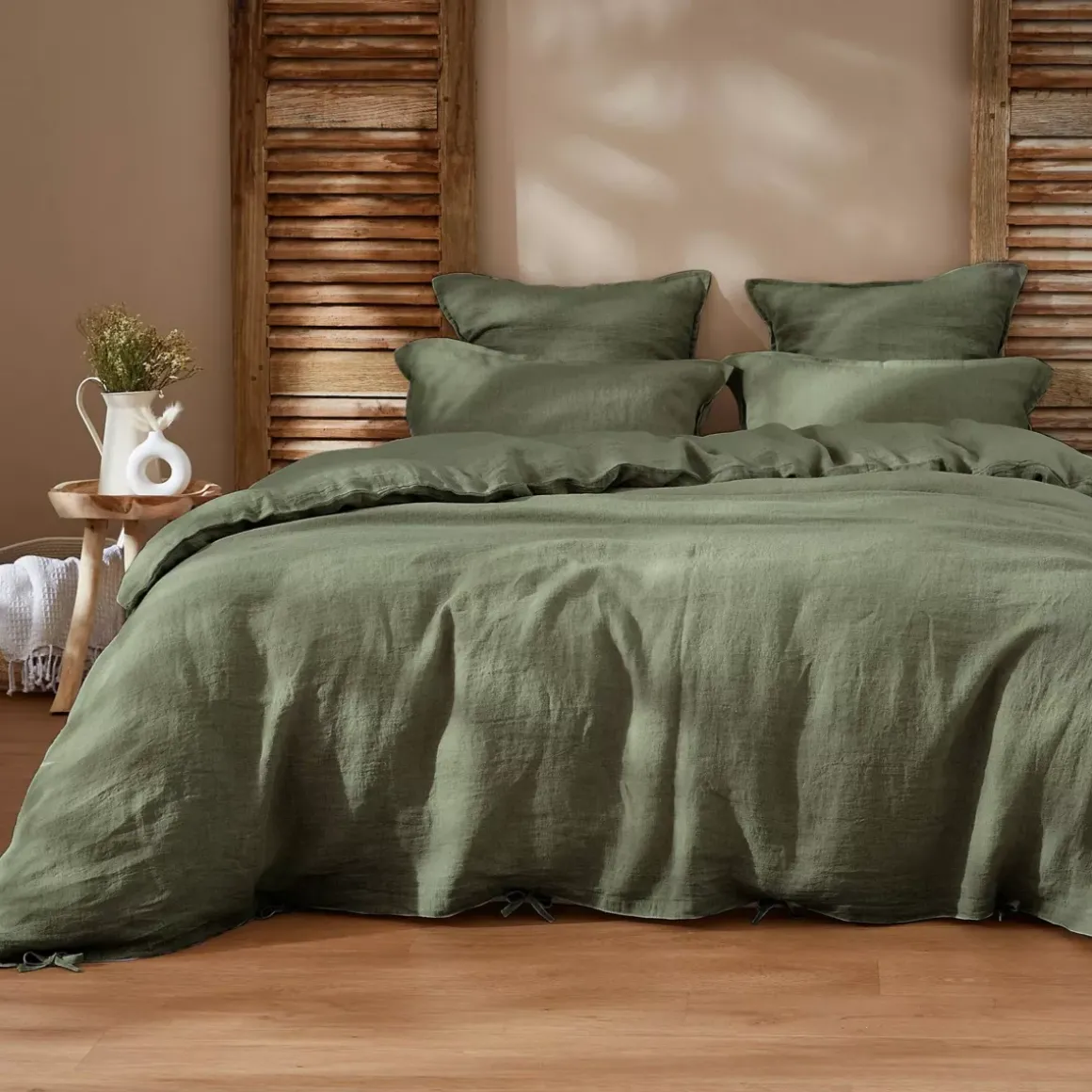 Federa per cuscino a rullo in lino lavato (L185 cm) Louise Verde Rosmarino