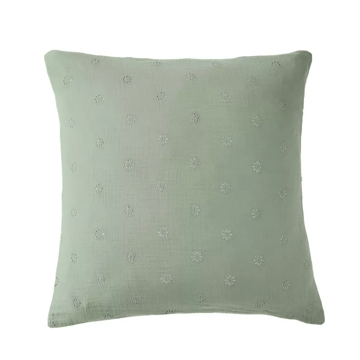 Federa per cuscino letto quadrata in garza di cotone (60 x 60 cm) Gaïa Boho Verde eucalipto