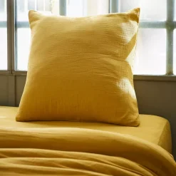 Federa per cuscino letto quadrata in garza di cotone (80 x 80 cm) Gaia Giallo zafferano