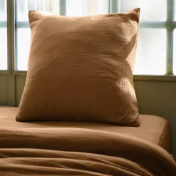 Federa per cuscino letto quadrata in garza di cotone (80 x 80 cm) Gaïa Camel